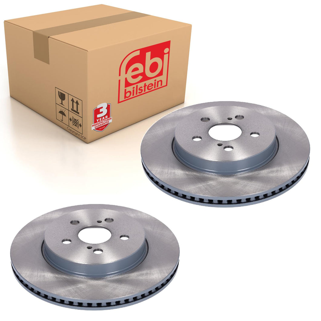 Pair of Front Brake Discs Fits Toyota Auris Prius OE 43512-12720 Febi 179056