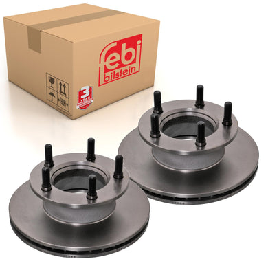 Pair of Front Brake Disc Inc Wheel Stud Fits Mercedes Benz MB 100 EVO Febi 07396