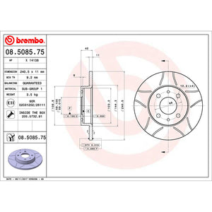 Front Rear Brake Disc x2 240mm Fits Alfa Romeo Fiat Ford 500 Brembo 08508575