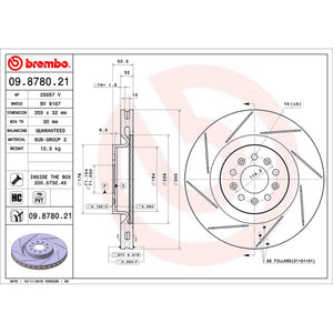 Front Brake Disc x2 355mm Fits Aston Martin DB9 Vantage Volante Brembo 09878021
