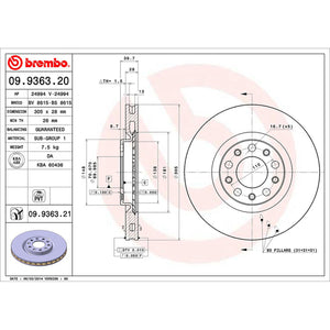 Front Brake Disc x2 305mm Fits Alfa 159 Brera Giulietta Spider Brembo 09936321
