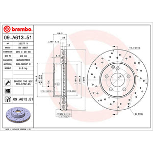 Front Brake Disc x2 295mm Fits Mercedes C Class Brembo 09A61351
