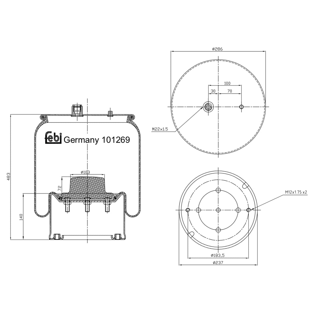 Air Spring Inc Steel Piston Fits Mercedes Benz Actros Antos ArocsAct Febi 101269