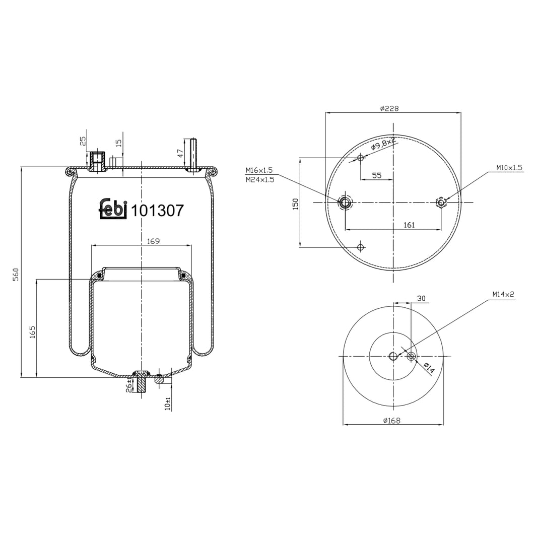Rear Air Spring Inc Steel Piston & Piston Rod Fits Volvo FH G4 FM G4 Febi 101307