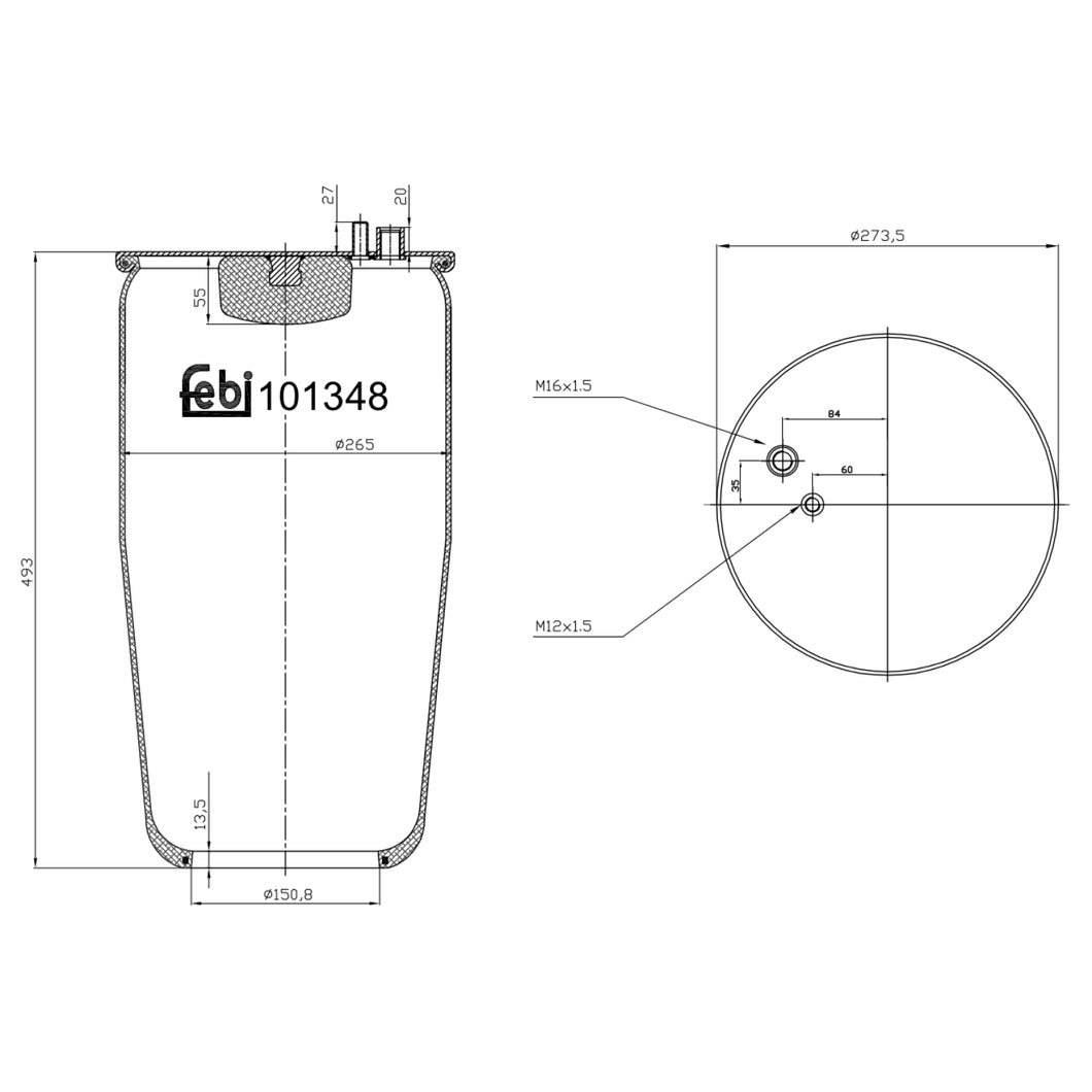 Rear Air Spring No Piston Fits MAN TGA TGL TGM TGS TGXFOC Lions Expl Febi 101348