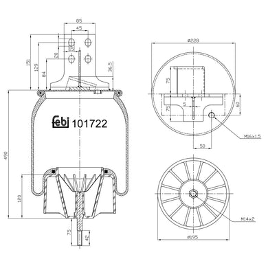 Rear Left Air Spring Inc Plastic Piston & Piston Rod Fits IVECO Euro Febi 101722