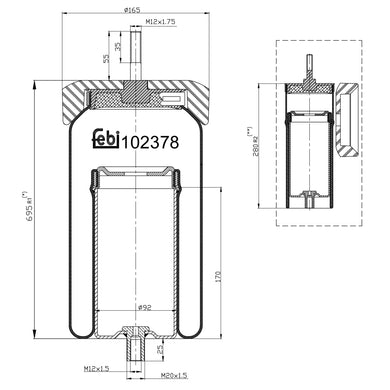Lifting Axle Air Spring Inc Steel Piston Fits Volvo F10 F12 FH G3 FH Febi 102378