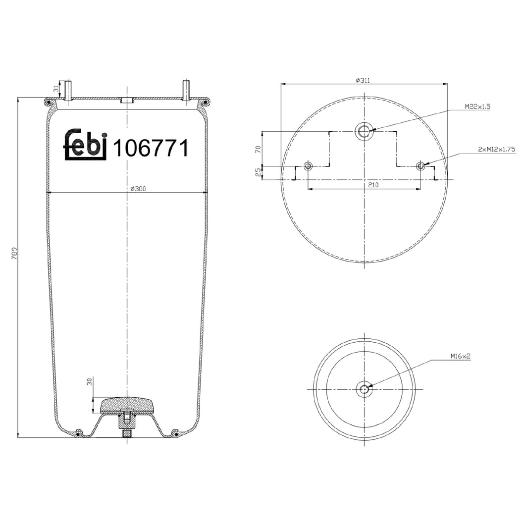 Air Spring No Piston Fits Bergische Achsen OE 0542941090 Febi 106771