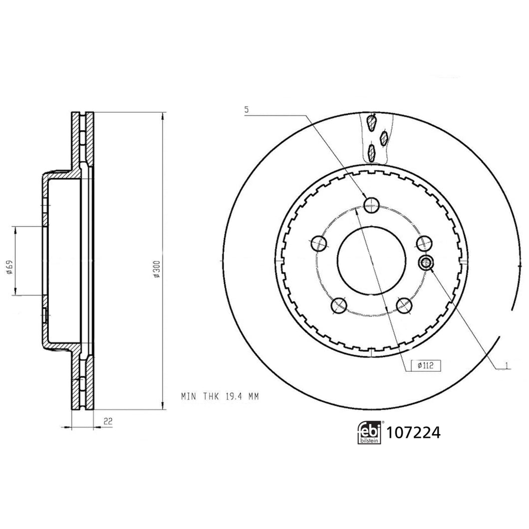 Pair of Rear Brake Disc Fits Mercedes OE 000 423 18 12 Febi 107224