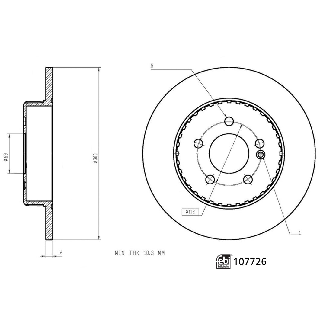 Pair of Rear Brake Disc Fits Mercedes OE 000 423 05 12 Febi 107726
