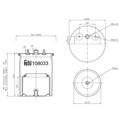 Air Spring Inc Steel Piston Fits DAF OE 2114129 Febi 108033