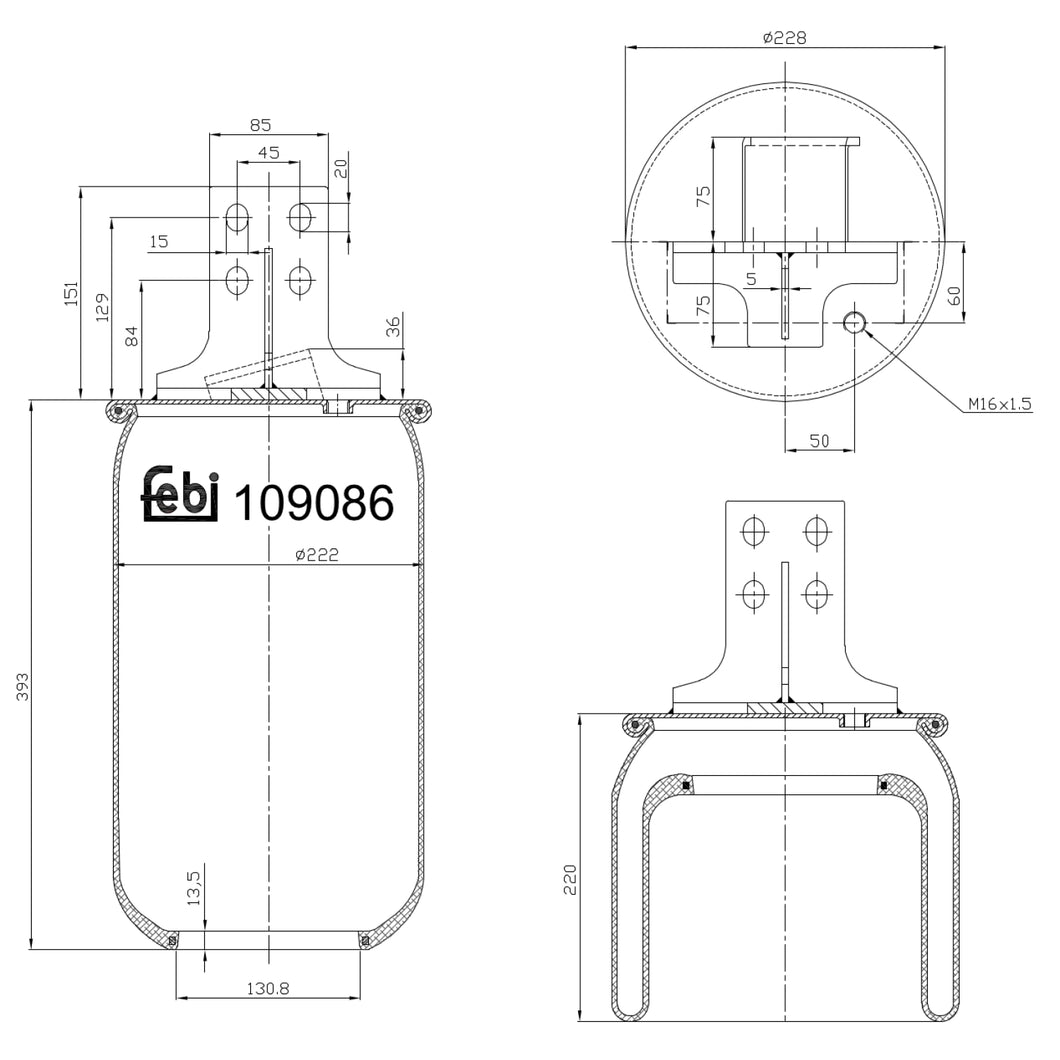 Air Spring No Piston Fits IVECO OE 500042602 Febi 109086