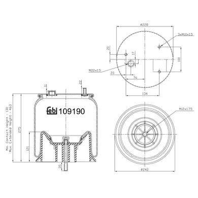 Lifting Axle Air Spring Fits DAF OE 1931612 Febi 109190