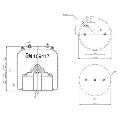 Air Spring Inc Steel Piston & Piston Rod Fits Scania OE 1726247 Febi 109417