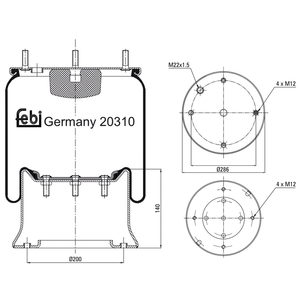 Air Spring Inc Steel Piston Fits ROR Volvo F10 F12F10 310 320 F12 360 Febi 20310