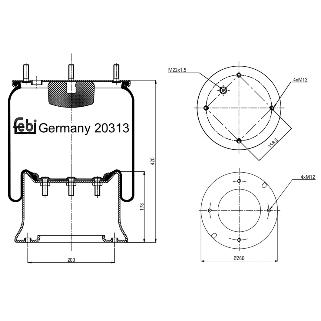 Air Spring Inc Steel Piston Fits ROR DAF XF 105XF 105 Sauer Achsen Febi 20313