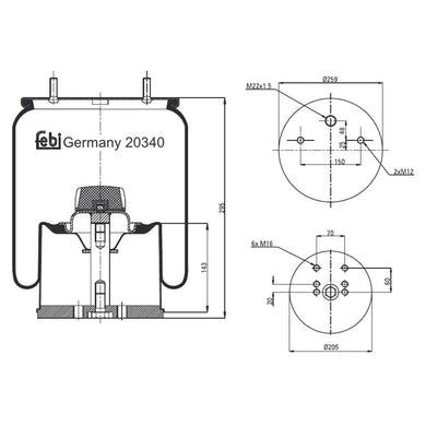 Air Spring Inc Steel Piston Fits Bergische Achsen OE 542942191 Febi 20340