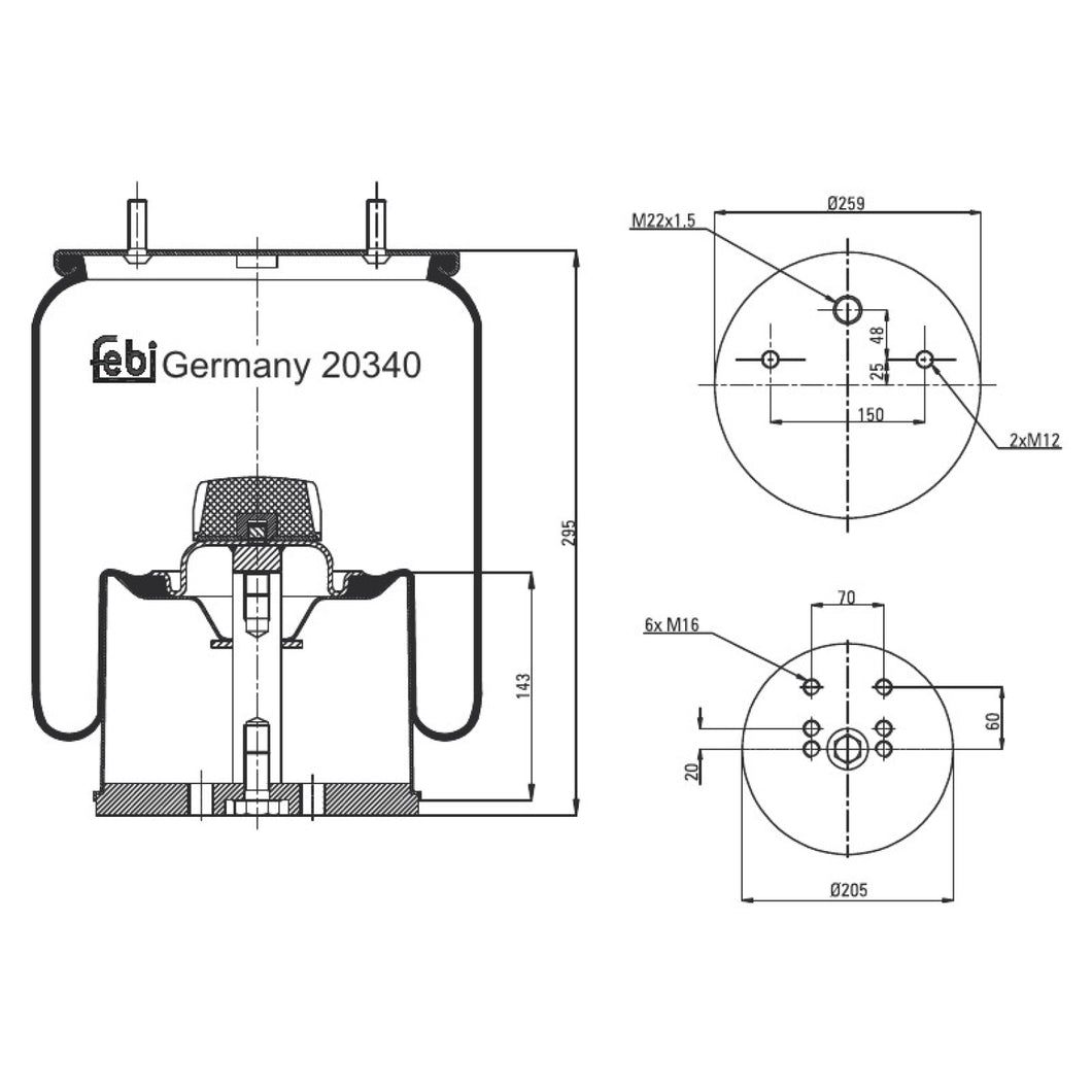 Air Spring Inc Steel Piston Fits Bergische Achsen OE 542942191 Febi 20340