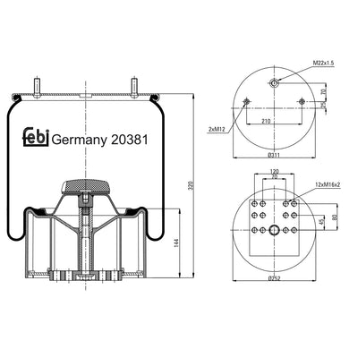 Air Spring Inc Steel Piston Fits Bergische Achsen OE 542941361 Febi 20381