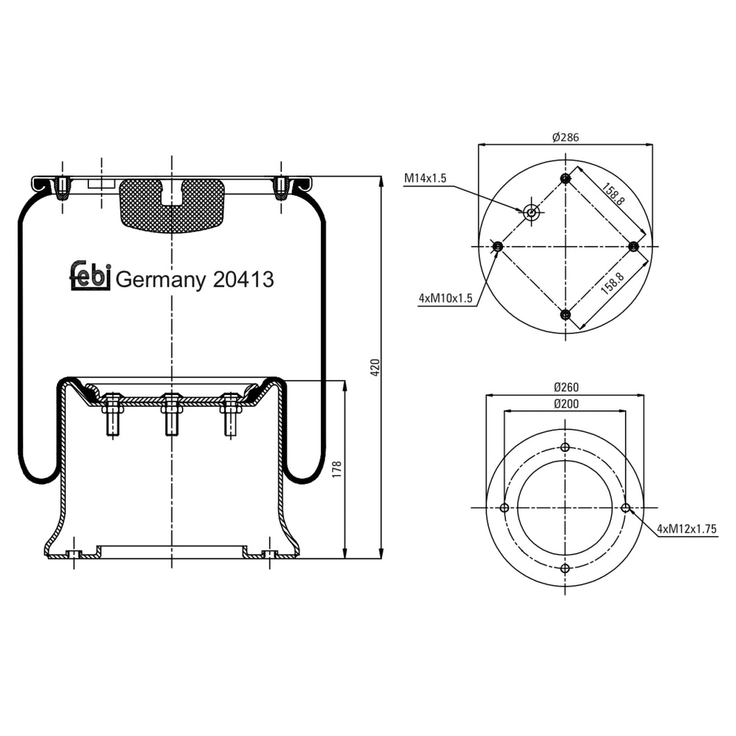 Rear Air Spring Inc Steel Piston Fits Scania Serie 3 4113M 340 113M 3 Febi 20413