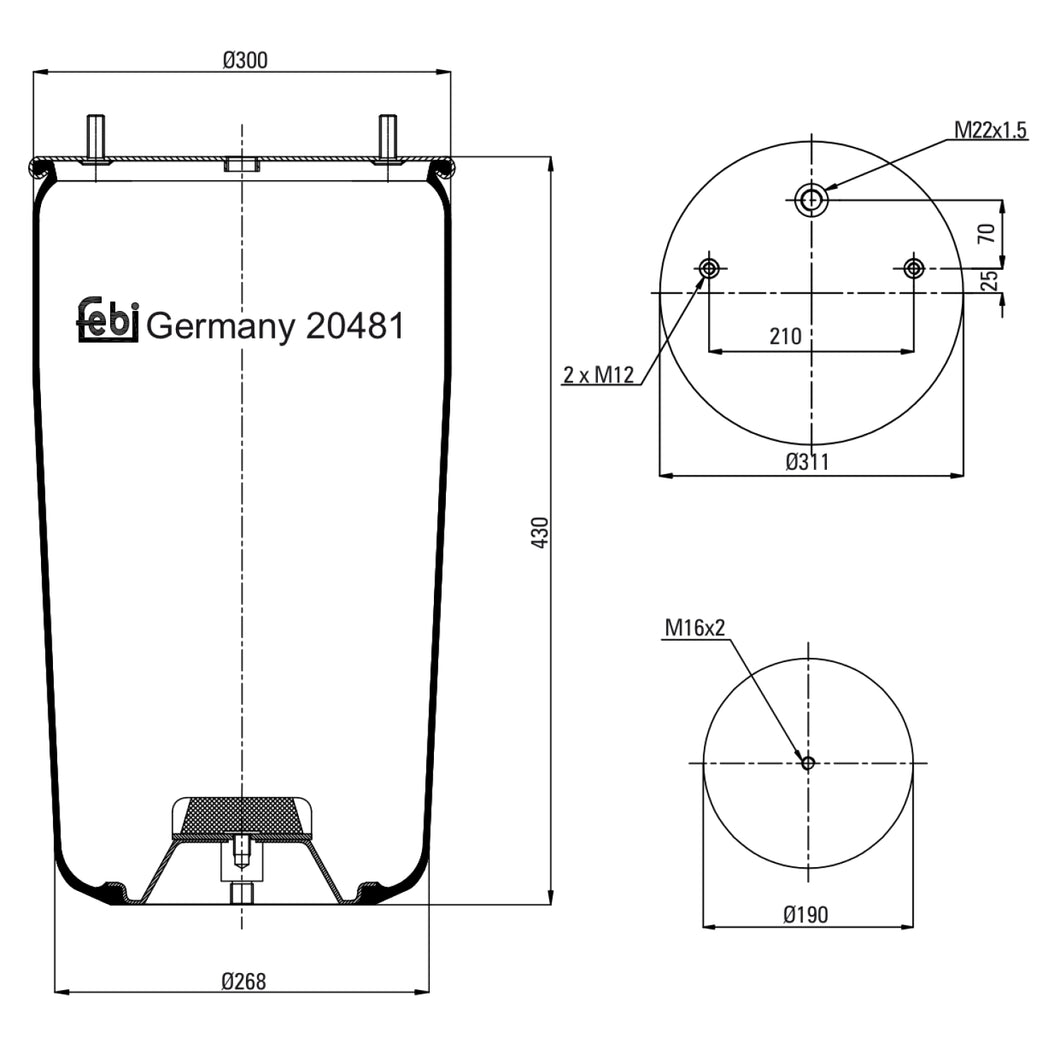 Air Spring No Piston Fits Schmitz Cargobull Bergische Achsen Febi 20481