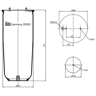 Rear Air Spring No Piston Fits Scania Serie 3 44-Serie P G R T Serie Febi 20503