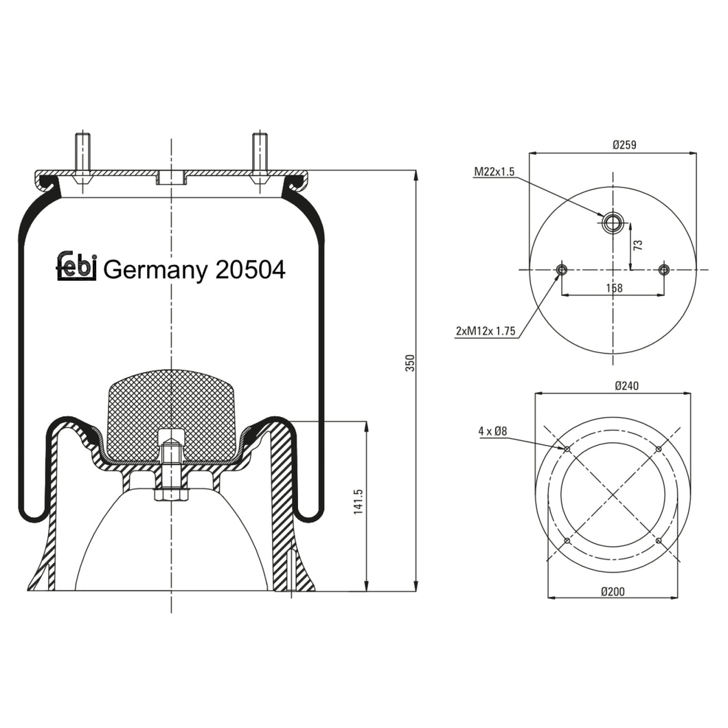 Air Spring Inc Plastic Piston Fits Sauer Achsen OE 3229000702 Febi 20504