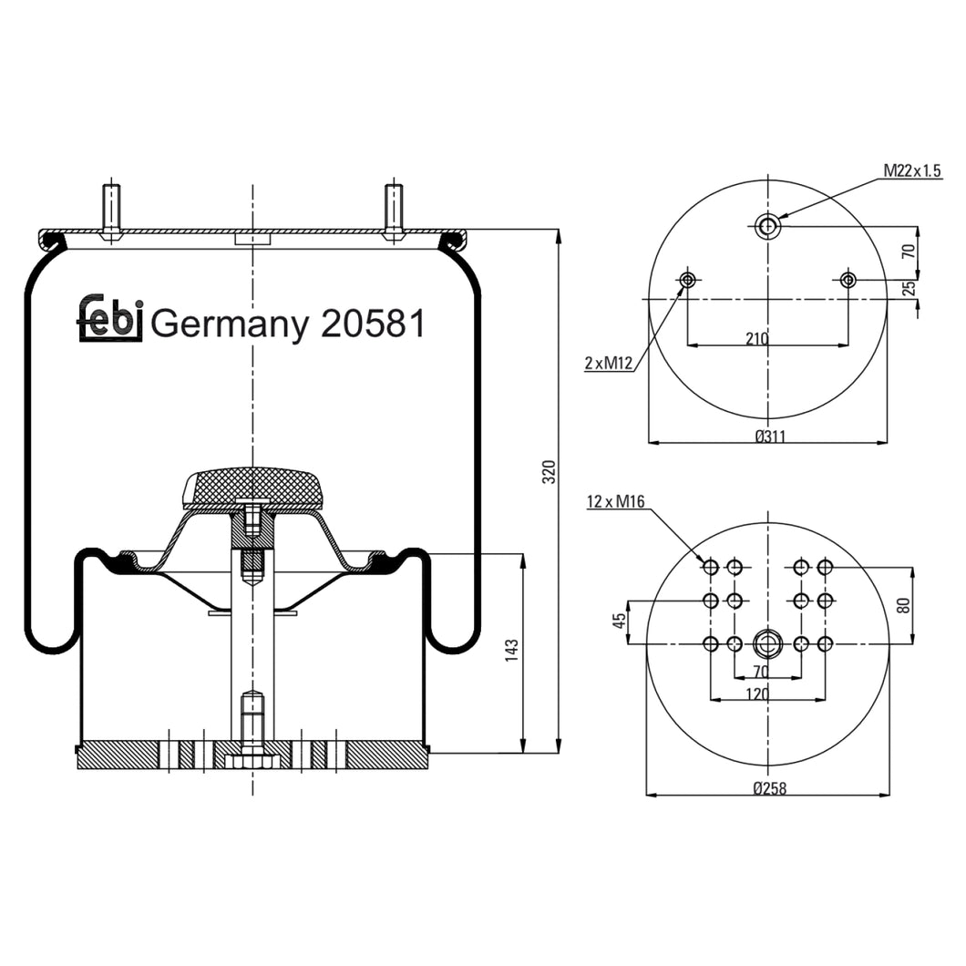 Air Spring Inc Steel Piston Fits Bergische Achsen OE 542941311 Febi 20581