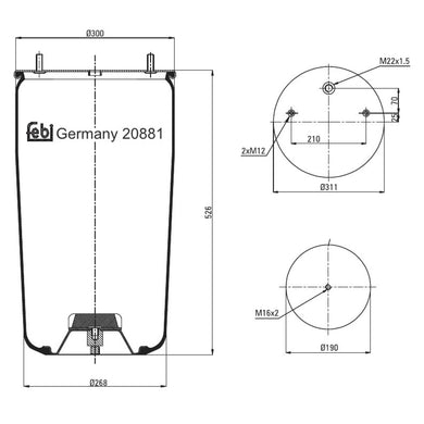 Air Spring No Piston Fits Bergische Achsen OE 542940010 Febi 20881