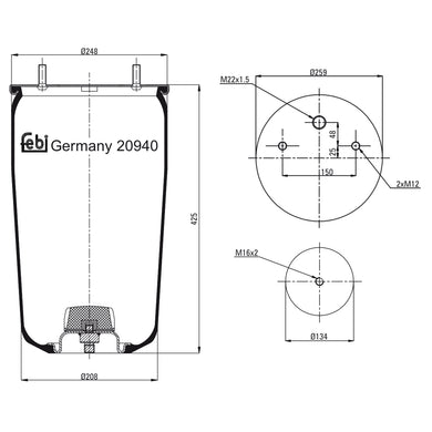Air Spring No Piston Fits Bergische Achsen OE 542940910 Febi 20940