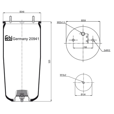 Air Spring No Piston Fits Meritor Bergische Achsen OE 542940030 Febi 20941