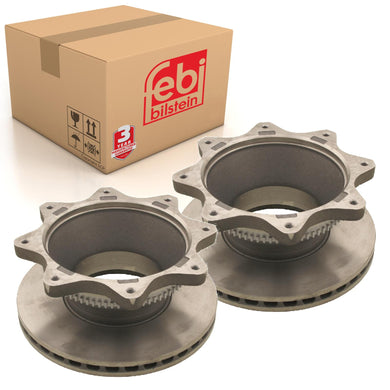 Pair of Brake Disc Inc Abs Sensor Ring Fits Volvo Commercial Febi 26961