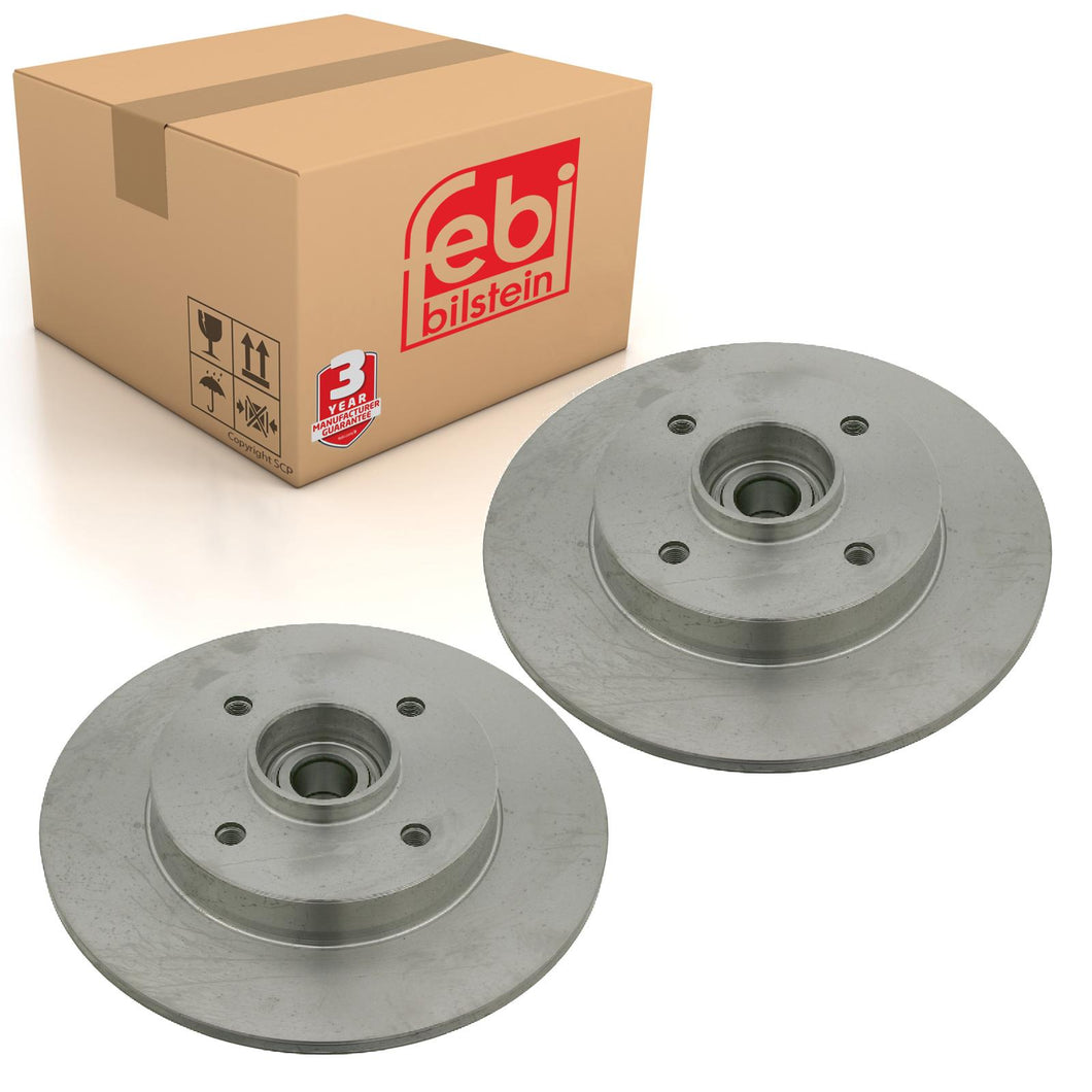 Pair of Rear Brake Disc Inc Wheel Bearing & Abs Sensor Ring Fits Peug Febi 27201