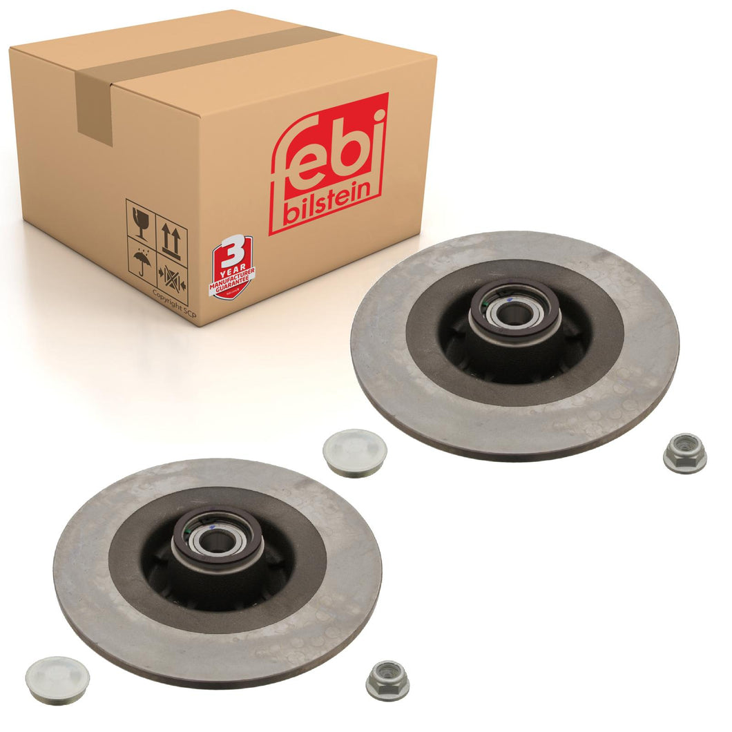 Pair of Rear Brake Disc Inc Wheel Bearing Abs Sensor Ring Axle Nut & Febi 28155