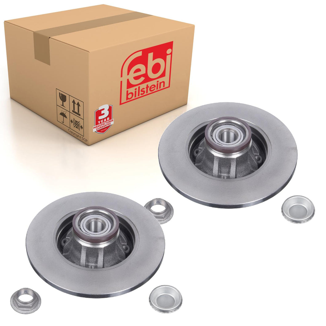 Pair of Rear Brake Disc Inc Wheel Bearing Abs Sensor Ring Axle Nut & Febi 32783