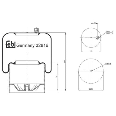 Rear Air Spring Inc Steel Piston Fits Mercedes Benz Actros Atego 18t Febi 32816