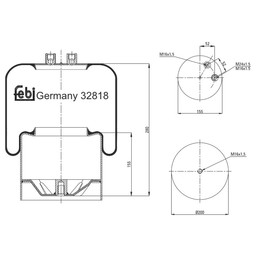 Rear Air Spring Inc Steel Piston Fits Mercedes Benz Actros Atego 18t Febi 32818