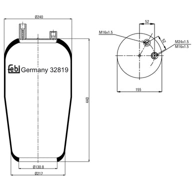 Rear Air Spring No Piston Fits Mercedes Benz Actros Atego 18t Axor Ec Febi 32819