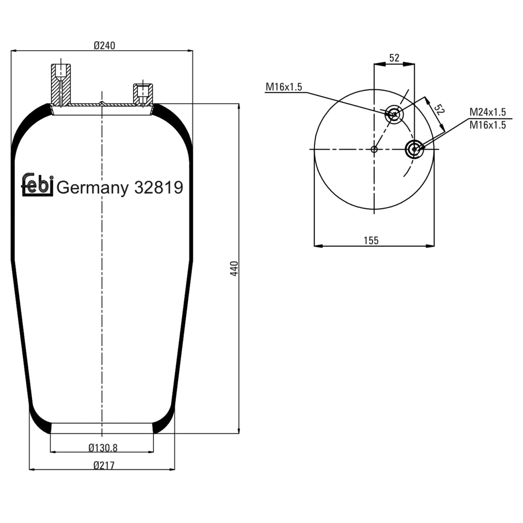 Rear Air Spring No Piston Fits Mercedes Benz Actros Atego 18t Axor Ec Febi 32819