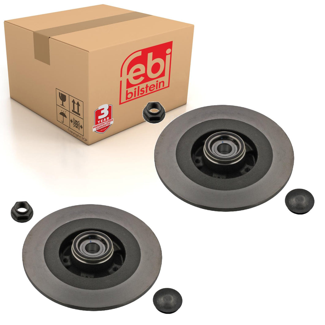 Pair of Rear Brake Disc Inc Wheel Bearing & Abs Sensor Ring Fits Rena Febi 38303