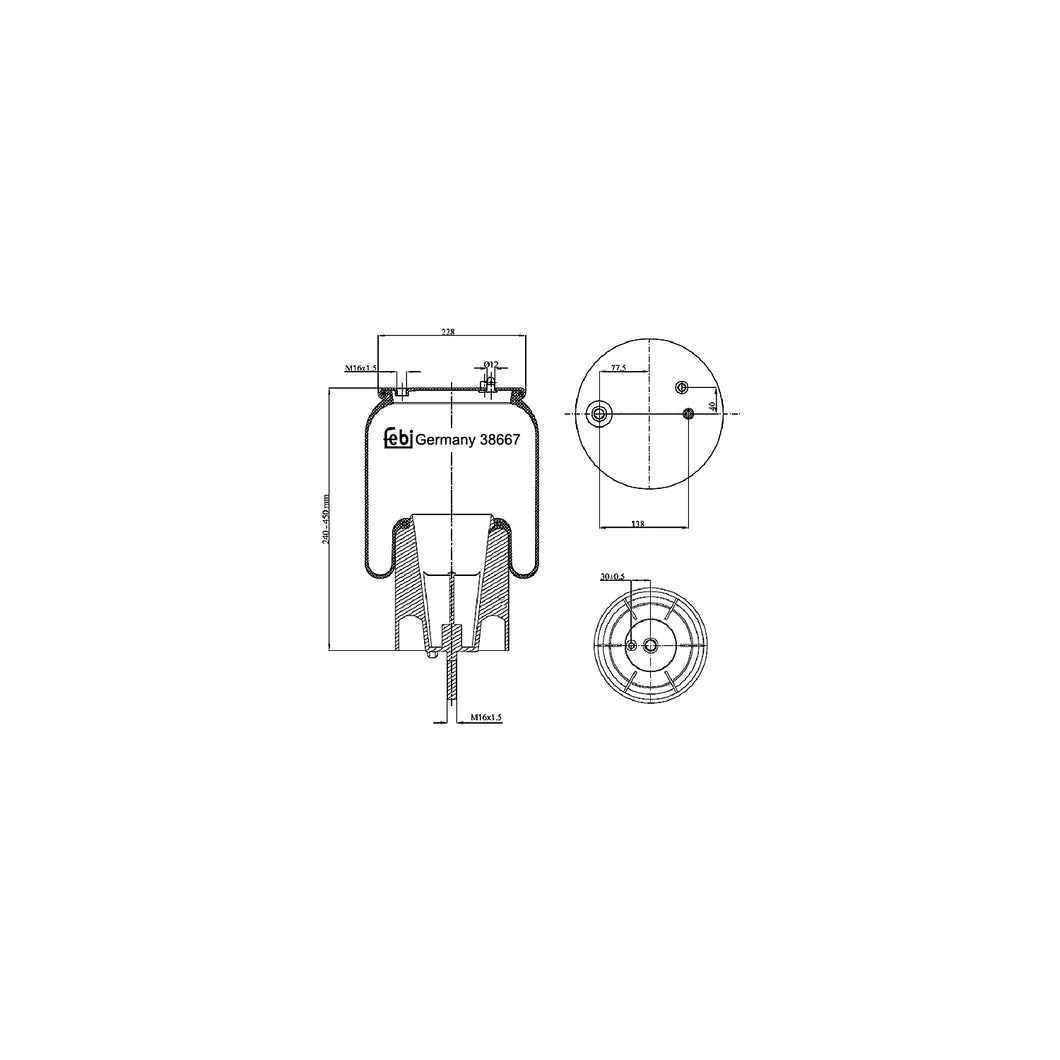Rear Air Spring Inc Steel Piston & Piston Rod Fits Scania SerieP G R Febi 38667