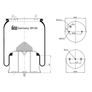 Rear Air Spring Inc Steel Piston Fits Scania Serie 4 Bus Bus4-Serie F Febi 39134