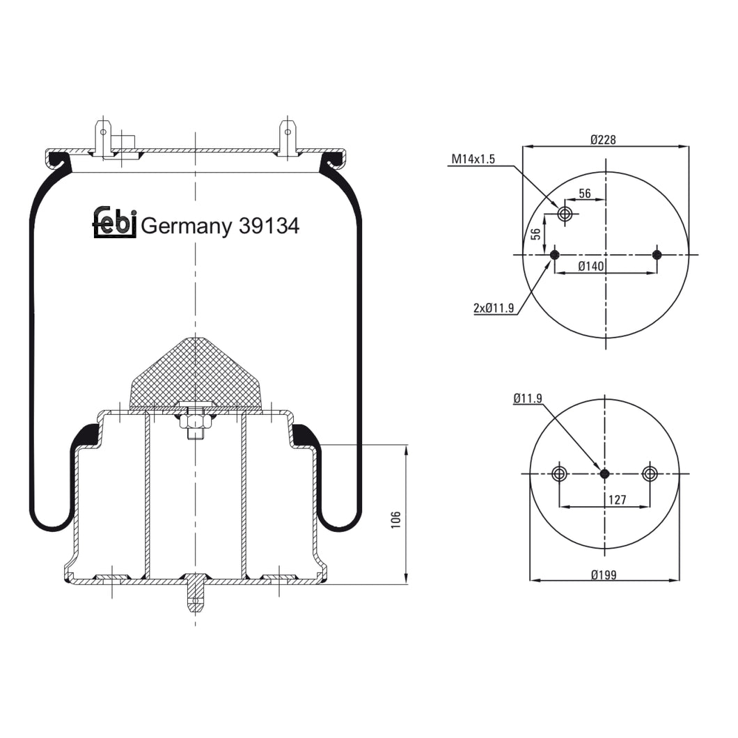 Rear Air Spring Inc Steel Piston Fits Scania Serie 4 Bus Bus4-Serie F Febi 39134