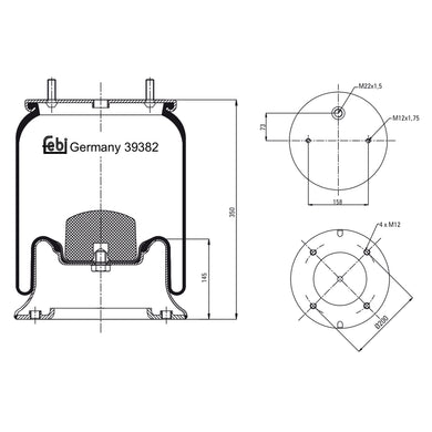 Air Spring Inc Steel Piston Fits Sauer Achsen OE 2229000700 Febi 39382