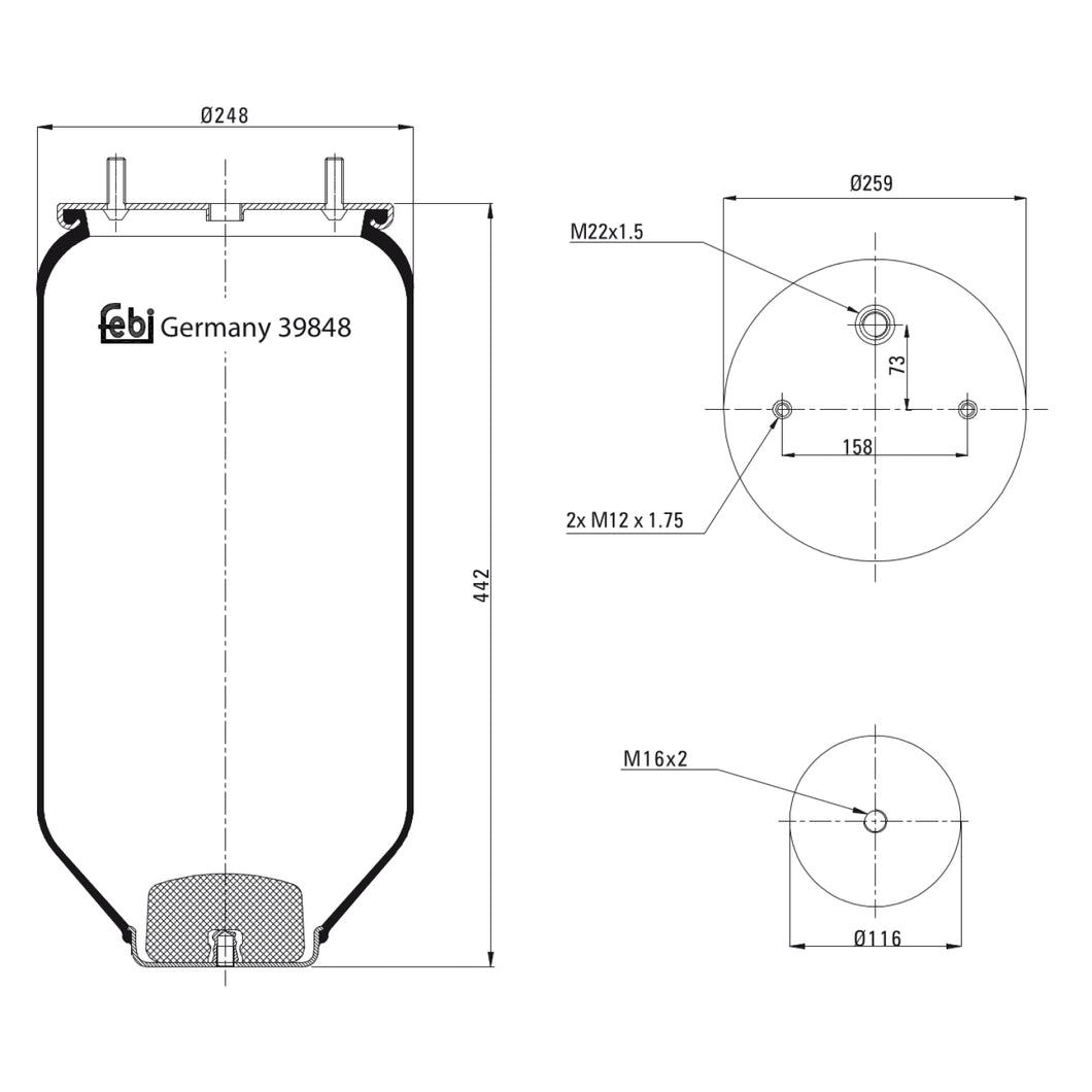 Air Spring No Piston Fits Sauer Achsen OE 4284300301 Febi 39848