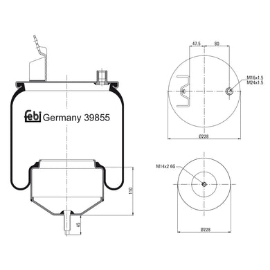 Rear Air Spring Inc Steel Piston & Piston Rod Fits Volvo FH G3 FH12 G Febi 39855