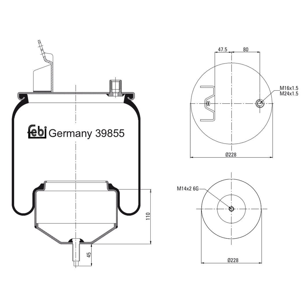 Rear Air Spring Inc Steel Piston & Piston Rod Fits Volvo FH G3 FH12 G Febi 39855