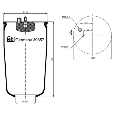 Rear Air Spring No Piston Fits MAN FOC L 2000FOC L2000 Febi 39857