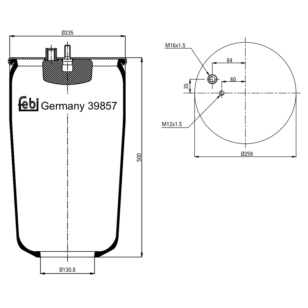 Rear Air Spring No Piston Fits MAN FOC L 2000FOC L2000 Febi 39857