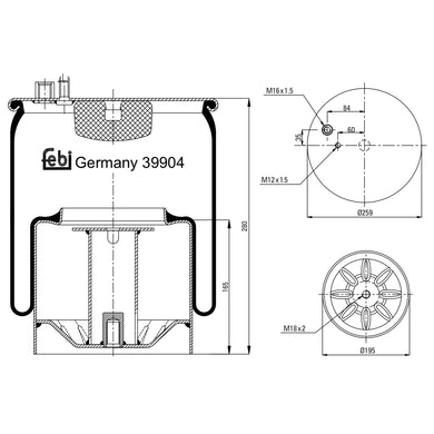 Rear Air Spring Inc Steel Piston Fits MAN TGA TGL TGM TGS TGXFOC TGX Febi 39904